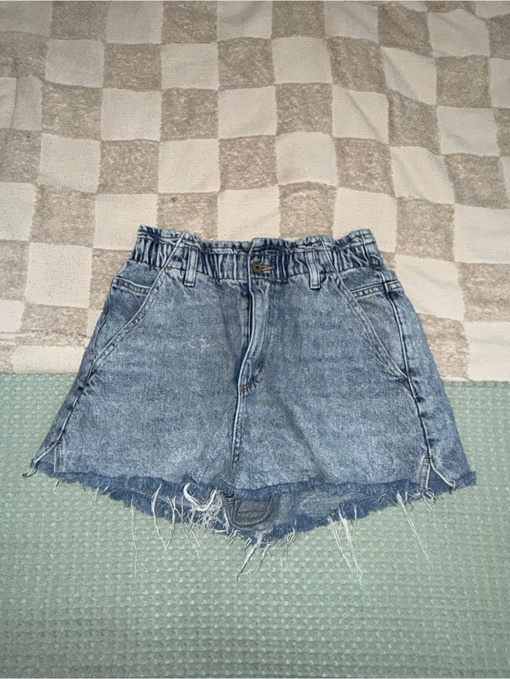 Zara Blue Denim Paperbag Waist Shorts size 8